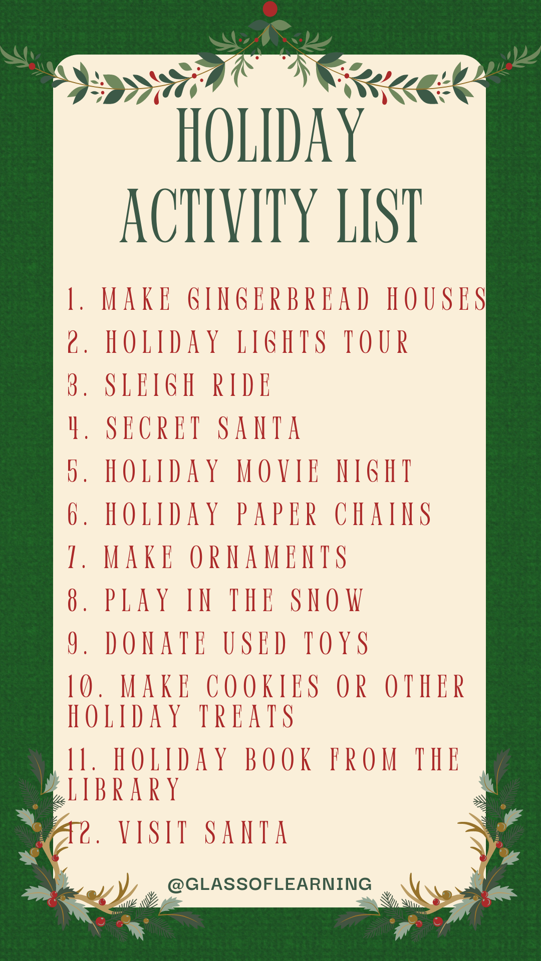 holiday activity list, holiday